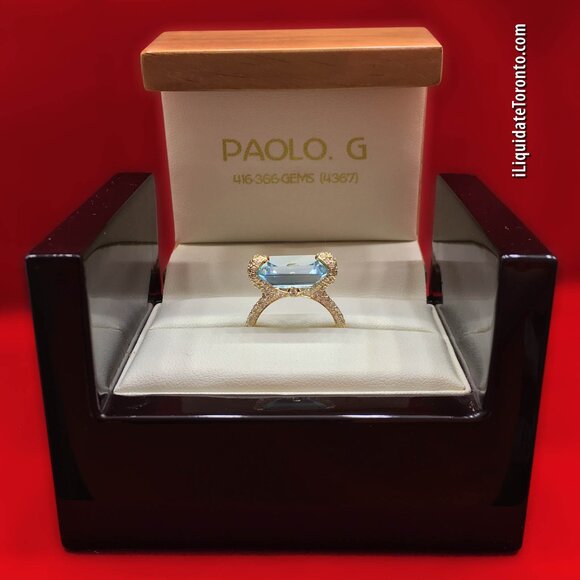 NEVER WORN Stunning 18KT YG Sky Blue Topaz & Diamond Ring. - Picture 6 of 12